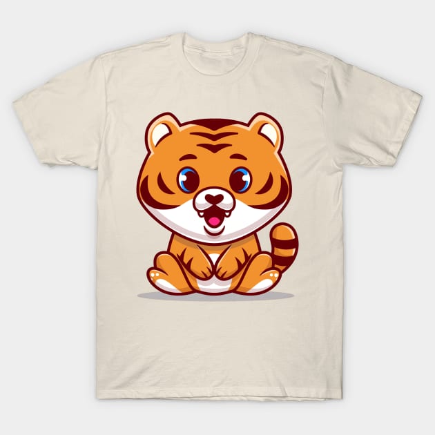 Cute Baby Tiger Sitting Cartoon T-Shirt by Catalyst Labs